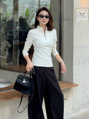 Half Zip Stand Collar Flattering Top（Z3703）