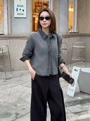 Denim-Panel Knit Sweater with Collar（Z2711）