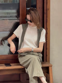 เสื้อคอวีคอกรอบแขนสั้นถักขอบม้วน (Z3121)