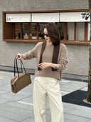 เสื้อสเวตเตอร์ผ้าถักลายวาฟเฟิลคอกลม (Z3668)