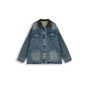 Distressed Contrast Collar Multi-Pocket Denim Jacket（Z3599）