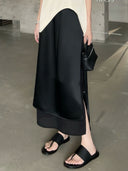 กระโปรงเลเยอร์ประดับมุกสีดำ Draped (Z2135)