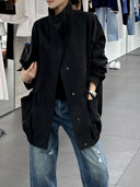 Stand Collar Drawstring Pocket Trench Coat（Z3554）