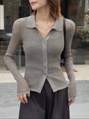 Collared Button-Up Knit Cardigan（Z3148）