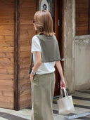 เสื้อคอวีคอกรอบแขนสั้นถักขอบม้วน (Z3121)