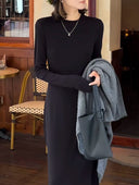 Minimalist Long Sleeve Slit Knit Dress（Z2411）