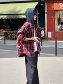 Vintage Plaid Hooded Shirt Jacket（Z3510）