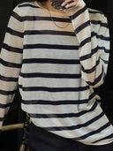 Lightweight Striped Knit Sun Protection Top