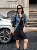 Distressed Contrast Collar Multi-Pocket Denim Jacket（Z3599）