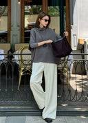 Textured Elastic Waist Relaxed Pants（Z1162）