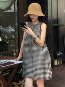 Color-block checkered dress