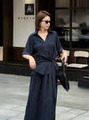 เสื้อท็อปผูกเอวสีน้ำเงินไพลิน（Z2201）