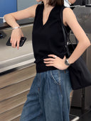 V-Neck Cinched Waist Knit Vest（Z3392）