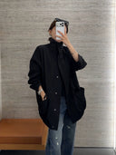 Stand Collar Drawstring Pocket Trench Coat（Z3554）