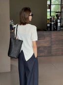 Single-Pocket Back-Slit Knit Top（Z3228）