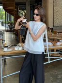 Elegant Pearl Detail Tie Neck Top（Z3323）