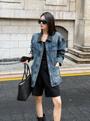 Distressed Contrast Collar Multi-Pocket Denim Jacket（Z3599）