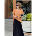 V-Neck Rolled-Edge Knit Top（Z3273）
