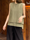 เสื้อกั๊กแขนกุดคอกลมสไตล์วินเทจ (Z3437)