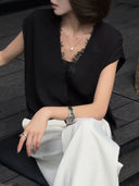 เสื้อท่อนบนคอวีผสมลูกไม้ (Z2167)