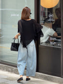 세미 엘라스틱 웨이스트 크롭 진 (Z3255)