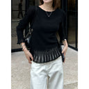 Bell Sleeve Pleated Mesh Ruffle Knit Top（Z3584）