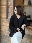 Textured V-Neck Long-Sleeve Shirt