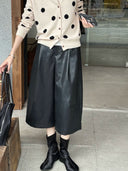 Faux Leather Wide Leg Cropped Pants（Z3705）