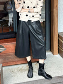 Faux Leather Wide Leg Cropped Pants（Z3705）