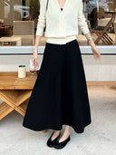 Elegant Drapey Black Midi Skirt（Z3639）