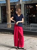 Semi-Elastic Waist Cropped Casual Trousers（Z3269）