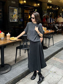 Elastic Waist Wool Blend Midi Skirt（Z3603）