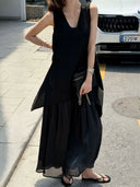 Flowy V-Neck Tiered Maxi Dress（Z3397）