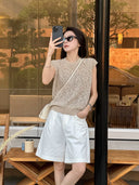 Crew Neck Marled Knit Vest（Z3288）