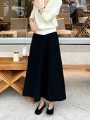 Elegant Drapey Black Midi Skirt（Z3639）