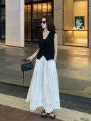Hollow Lace Spliced Hem A-Line Skirt