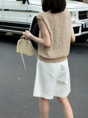 Crew Neck Marled Knit Vest（Z3288）