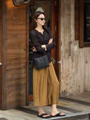 Elastic Waist Textured Cropped Pants（Z3377）