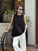 เสื้อแขนกุดจีบพลีทไม่สม่ำเสมอ (Z2276)