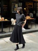 Elastic Waist Wool Blend Midi Skirt（Z3603）