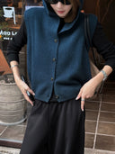 Solid Hooded Button Knit Vest（Z3561）