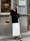 Black Side-Slit Crew Neck Tee（Z2100）