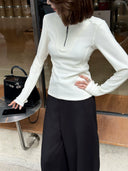 Half Zip Stand Collar Flattering Top（Z3703）