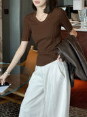 เสื้อยืดแขนสั้นผ้าถักลายร่องใหญ่ (Z3474)