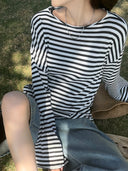 Cooling Striped Knit Long-Sleeve Top