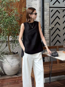 เสื้อแขนกุดจีบพลีทไม่สม่ำเสมอ (Z2276)