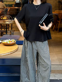 Vintage Plaid Elastic Waist Casual Pants（Z3439）