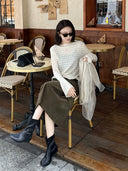 Checked Boat Neck Knit Top（Z3611）
