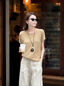 Rolled Hem Crew Neck Knit Top（Z2014）