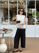 Elegant Pearl Detail Tie Neck Top（Z3323）
